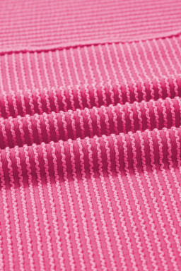 Bright Pink Plain Corded Mock Neck T Shirt