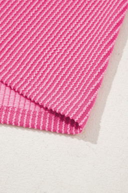 Bright Pink Plain Corded Mock Neck T Shirt