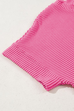 Bright Pink Plain Corded Mock Neck T Shirt