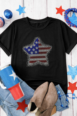 Black July 4th Star Rhinestone Transfer Graphic T Shirt