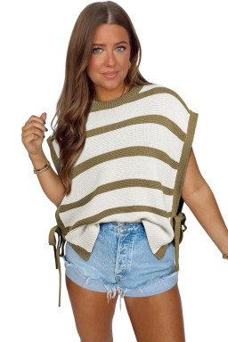 Khaki Stripe Side Tie Loose Knitted Top