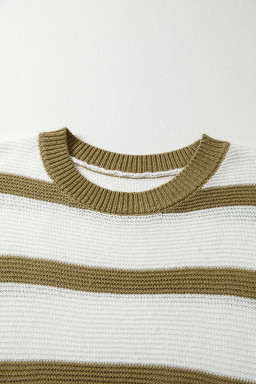 Khaki Stripe Side Tie Loose Knitted Top