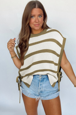 Khaki Stripe Side Tie Loose Knitted Top
