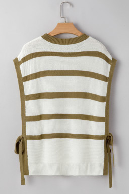 Khaki Stripe Side Tie Loose Knitted Top