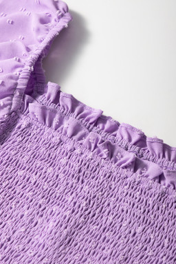 Wisteria Swiss Dot Smocked Frill Square Neck Plus Size Dress