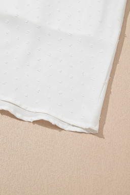 White Swiss Dot Smocked Frill Square Neck Plus Size Dress