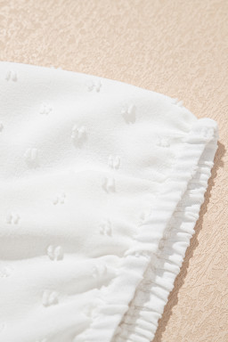 White Swiss Dot Smocked Frill Square Neck Plus Size Dress