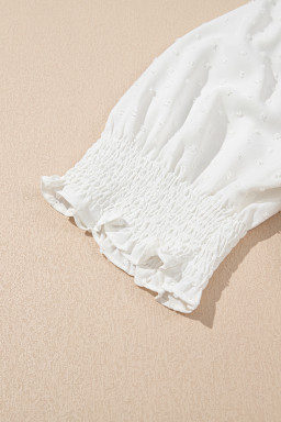 White Swiss Dot Smocked Frill Square Neck Plus Size Dress