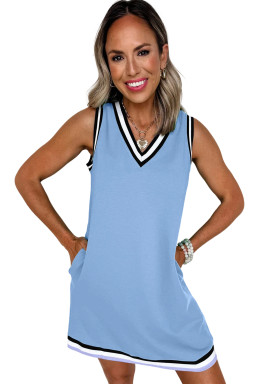 Myosotis Contrast Trim V Neck Sleeveless Mini Dress