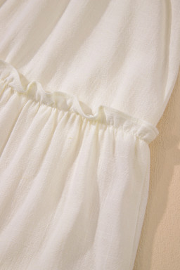 Oatmeal Solid Color Tie Strap Ruffle Tiered Mini Dress
