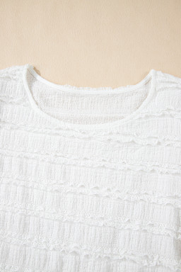 White Frilled Trim Bubble Sleeve Blouse