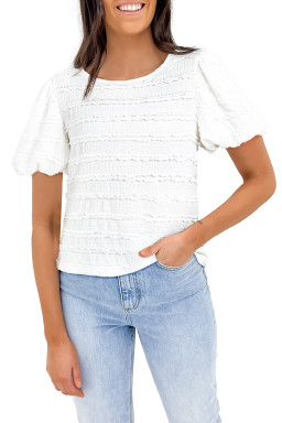 White Frilled Trim Bubble Sleeve Blouse