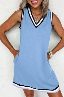 Myosotis Contrast Trim V Neck Sleeveless Mini Dress