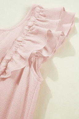 Light Pink Textured Flutter Sleeve Square Neck Bow Back Mini Dress