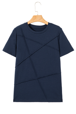 Dirty Blue Solid Color Round Neck T Shirt