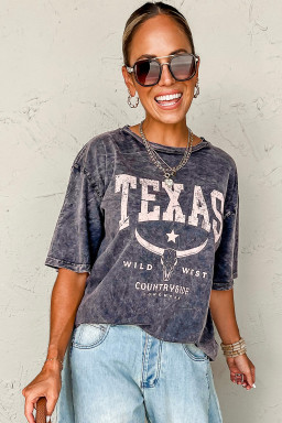 Medium Grey TEXAS Steer Head Graphic Mineral Wash Oversized T Shirt
