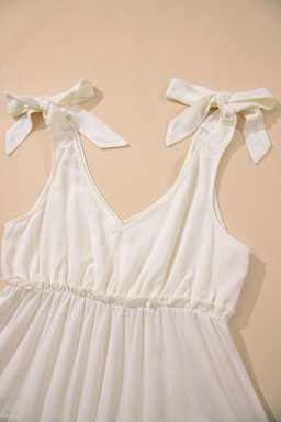Oatmeal Solid Color Tie Strap Ruffle Tiered Mini Dress
