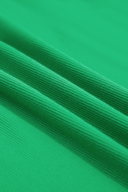 Bright Green Pearl Beaded Puff Sleeve Ribbed Top