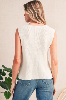 Beige Lace-up Front V Neck Sweater Vest