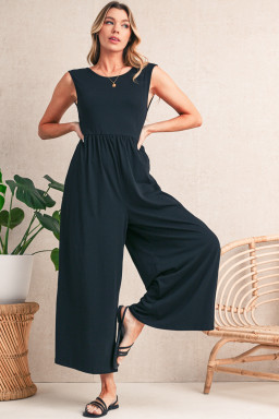 Black Solid Color Open Back Sleeveless Wide Leg Jumpsuit