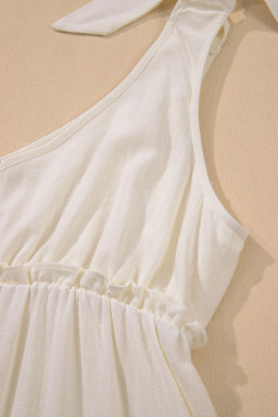 Oatmeal Solid Color Tie Strap Ruffle Tiered Mini Dress