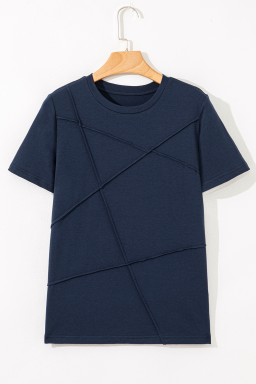 Dirty Blue Solid Color Round Neck T Shirt