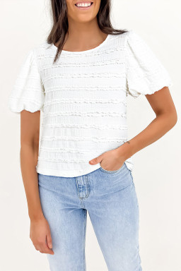 White Frilled Trim Bubble Sleeve Blouse