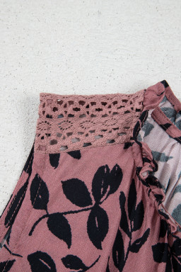 Brown Floral Print Tie Neck Sleeveless Top