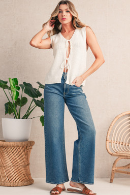 Beige Lace-up Front V Neck Sweater Vest