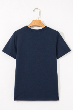 Dirty Blue Solid Color Round Neck T Shirt