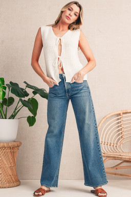 Beige Lace-up Front V Neck Sweater Vest