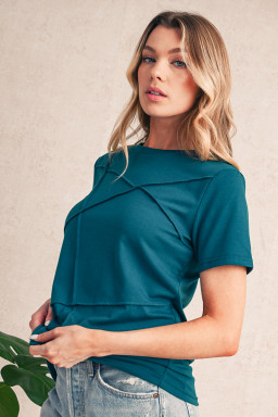 Blue Sapphire Solid Color Round Neck T Shirt