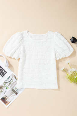 White Frilled Trim Bubble Sleeve Blouse