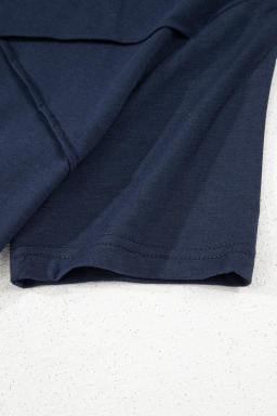 Dirty Blue Solid Color Round Neck T Shirt