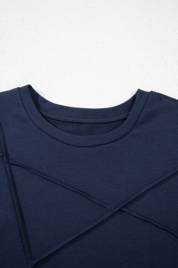 Dirty Blue Solid Color Round Neck T Shirt