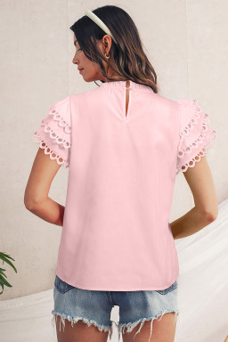 Light Pink Ricrac Layered Cap Sleeve Frill Neck Blouse