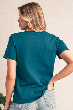 Blue Sapphire Solid Color Round Neck T Shirt