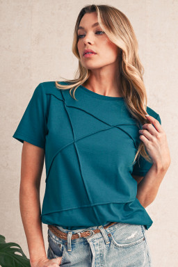 Blue Sapphire Solid Color Round Neck T Shirt