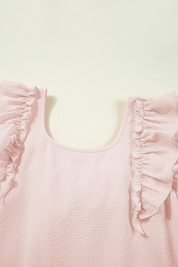 Light Pink Textured Flutter Sleeve Square Neck Bow Back Mini Dress