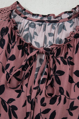 Brown Floral Print Tie Neck Sleeveless Top