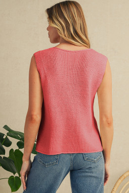 Tomato Red Lace-up Front V Neck Knit Vest