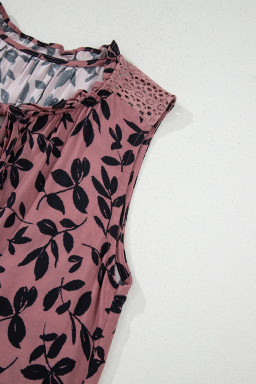 Brown Floral Print Tie Neck Sleeveless Top