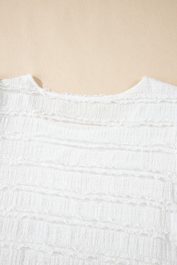 White Frilled Trim Bubble Sleeve Blouse