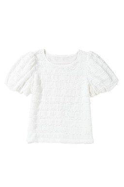 White Frilled Trim Bubble Sleeve Blouse