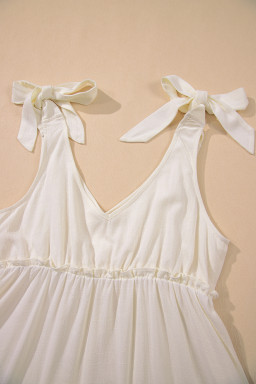 Oatmeal Solid Color Tie Strap Ruffle Tiered Mini Dress