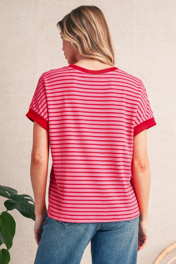 Pink Stripe Knitted Round Neck T Shirt