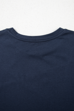 Dirty Blue Solid Color Round Neck T Shirt