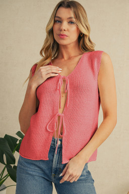 Tomato Red Lace-up Front V Neck Knit Vest