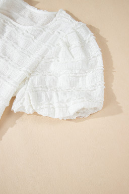 White Frilled Trim Bubble Sleeve Blouse