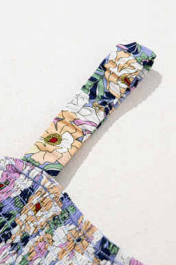 Purple Floral Square Neckline Stretch High Waist Jumpsuit